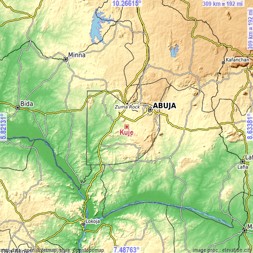 Topographic map of Kuje