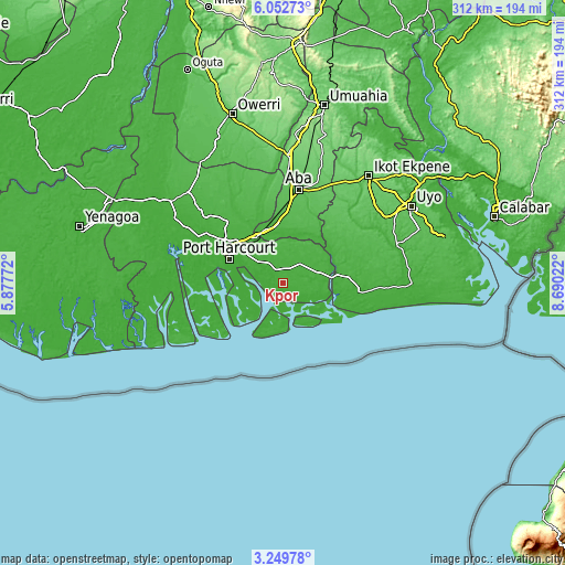 Topographic map of Kpor