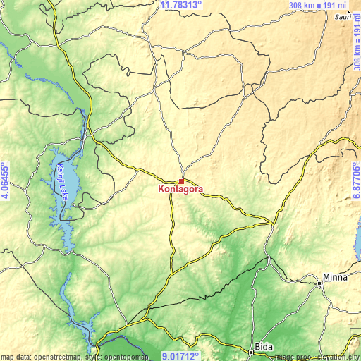 Topographic map of Kontagora