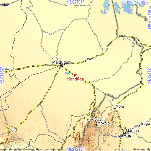 Topographic map of Konduga