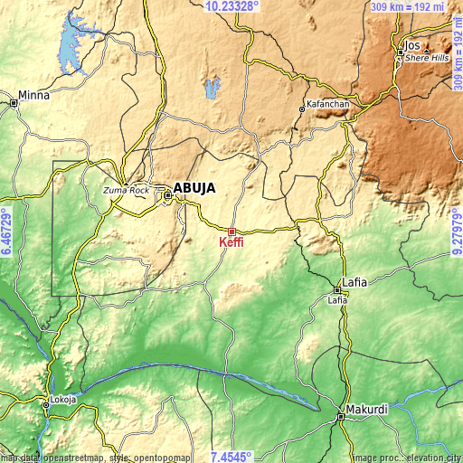 Topographic map of Keffi