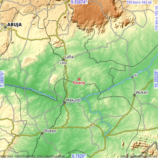 Topographic map of Keana