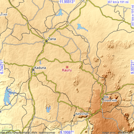 Topographic map of Kauru