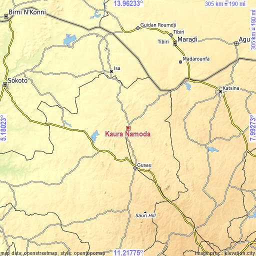 Topographic map of Kaura Namoda