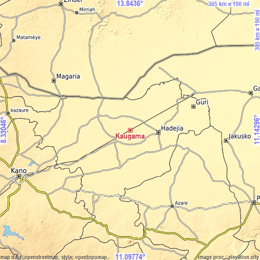 Topographic map of Kaugama