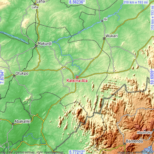 Topographic map of Katsina-Ala