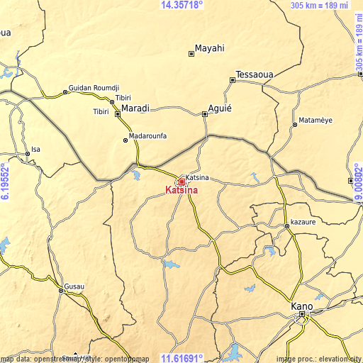 Topographic map of Katsina