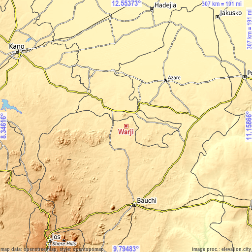 Topographic map of Warji