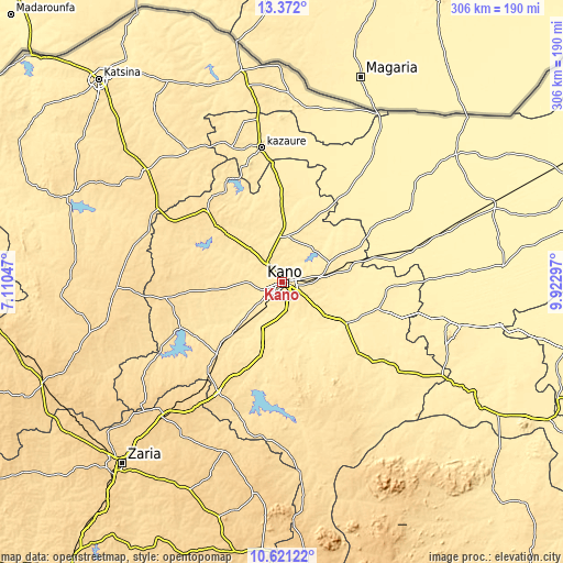 Topographic map of Kano