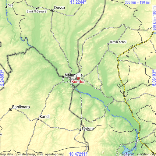 Topographic map of Kamba