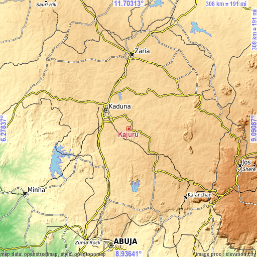Topographic map of Kajuru