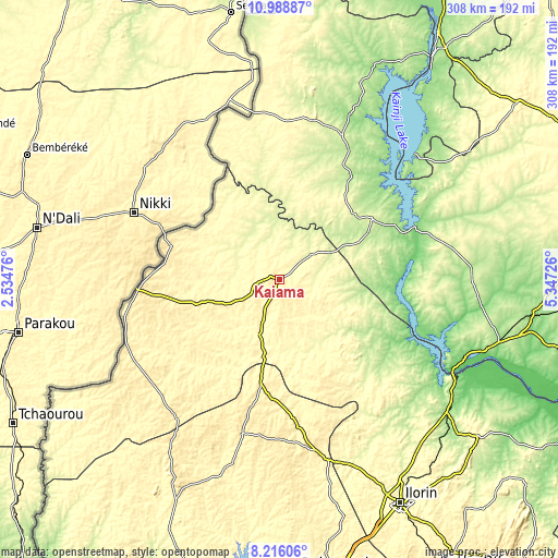 Topographic map of Kaiama