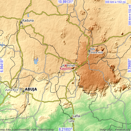 Topographic map of Kagoro