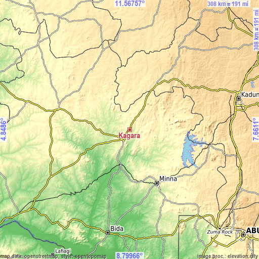 Topographic map of Kagara