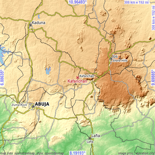 Topographic map of Kafanchan