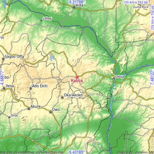 Topographic map of Kabba