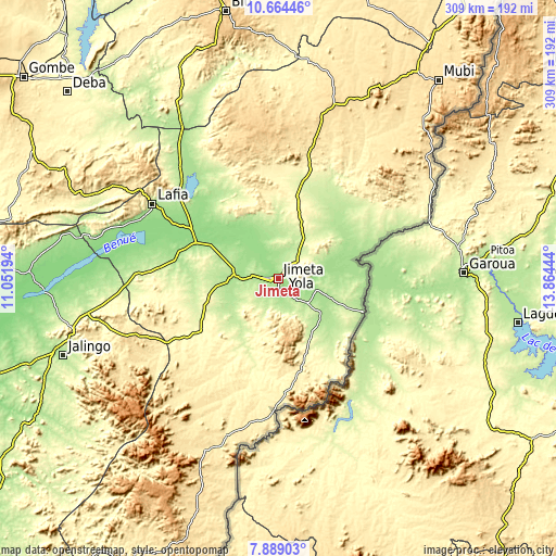 Topographic map of Jimeta