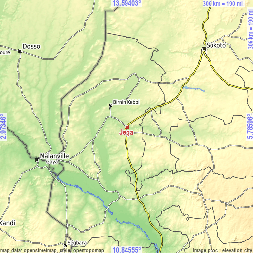 Topographic map of Jega