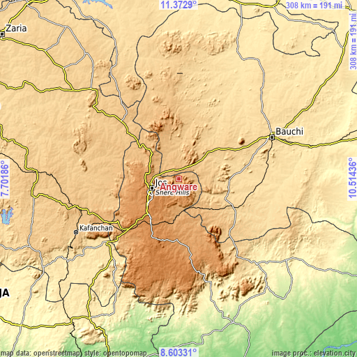 Topographic map of Angware