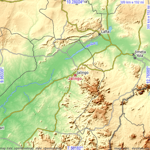 Topographic map of Jalingo