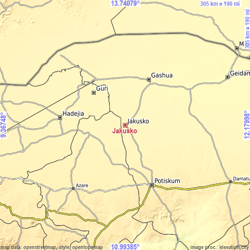 Topographic map of Jakusko