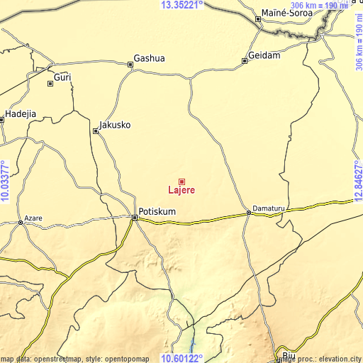 Topographic map of Lajere