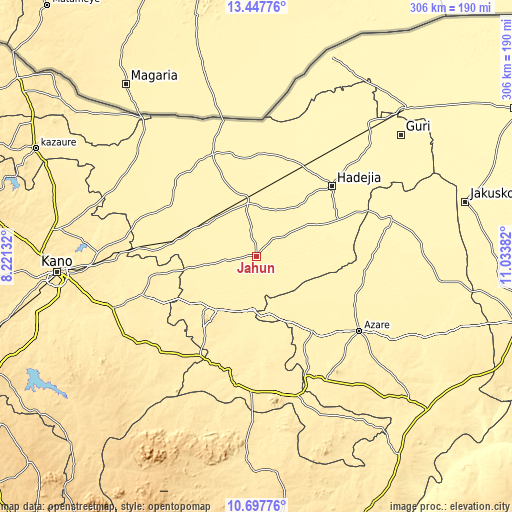 Topographic map of Jahun