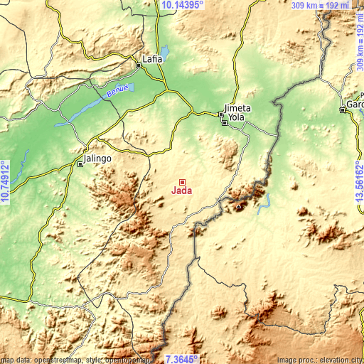 Topographic map of Jada