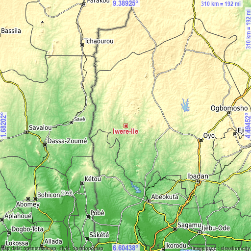Topographic map of Iwere-Ile