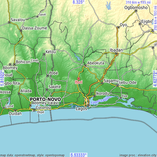 Topographic map of Itori