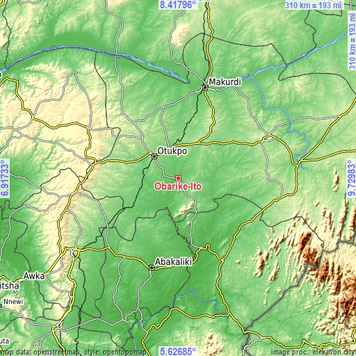 Topographic map of Obarike-Ito