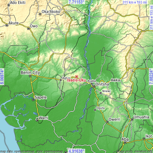 Topographic map of Issele-Uku