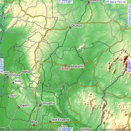 Topographic map of Isieke