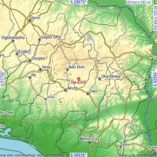 Topographic map of Ise-Ekiti
