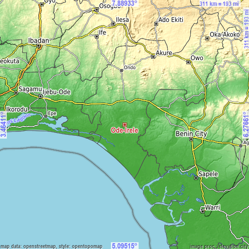 Topographic map of Ode-Irele