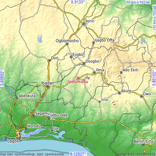 Topographic map of Ipetumodu