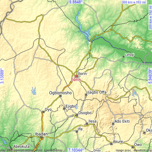 Topographic map of Ilorin