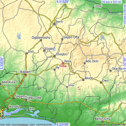 Topographic map of Ilesa