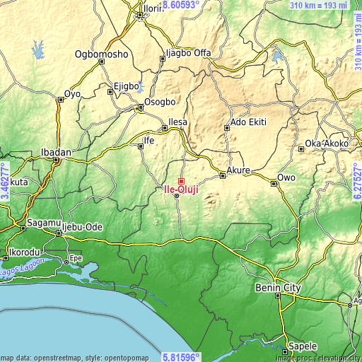 Topographic map of Ile-Oluji
