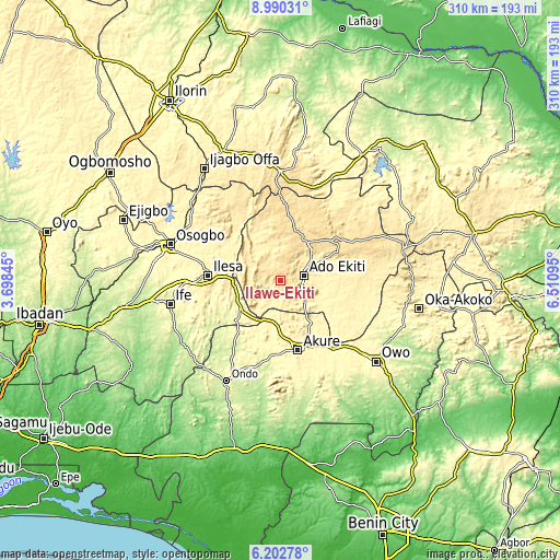 Topographic map of Ilawe-Ekiti