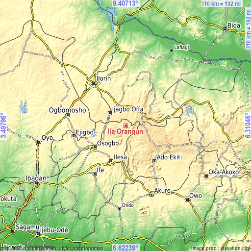 Topographic map of Ila Orangun