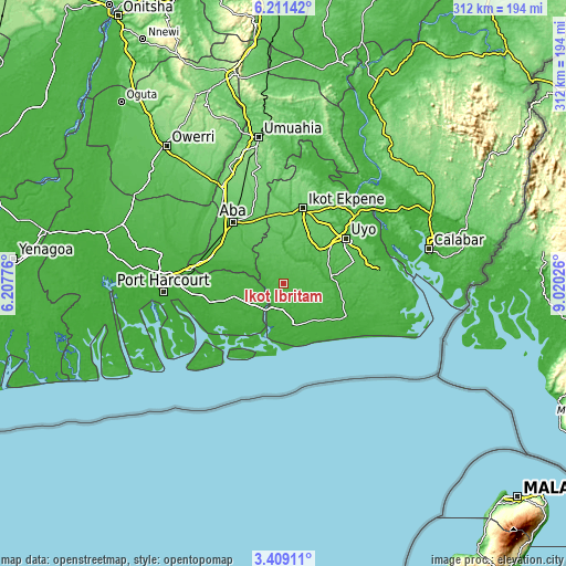 Topographic map of Ikot Ibritam