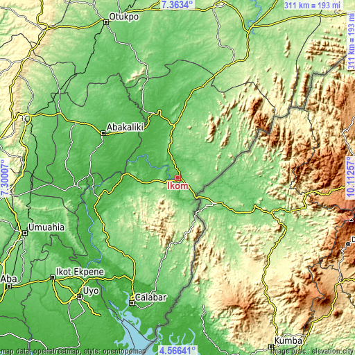 Topographic map of Ikom