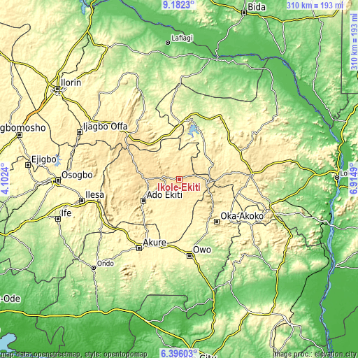 Topographic map of Ikole-Ekiti