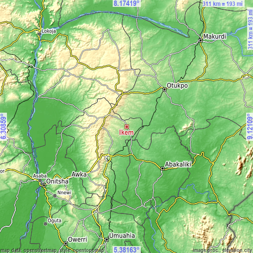 Topographic map of Ikem