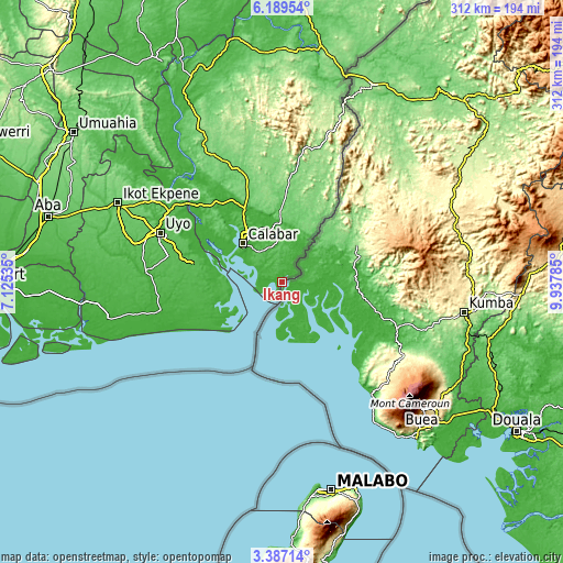 Topographic map of Ikang