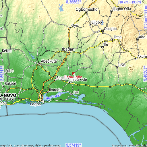 Topographic map of Ijebu-Igbo