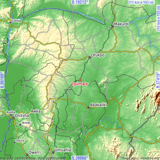 Topographic map of Igumale