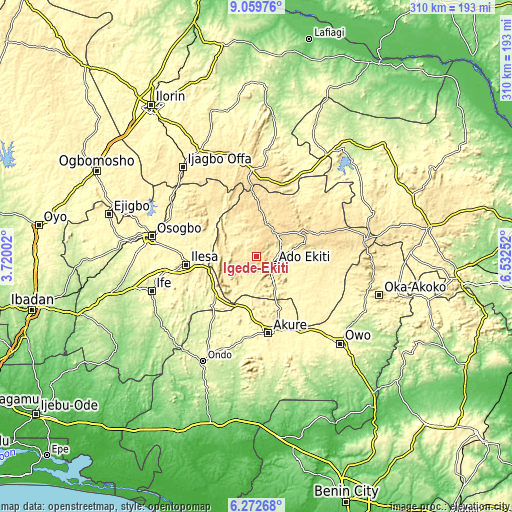 Topographic map of Igede-Ekiti