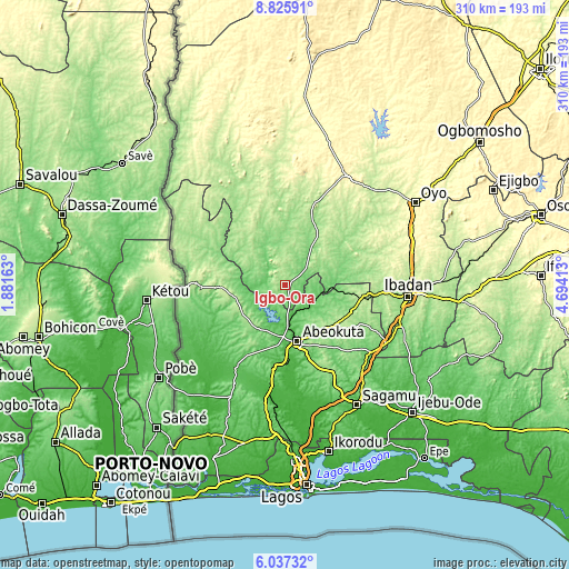 Topographic map of Igbo-Ora